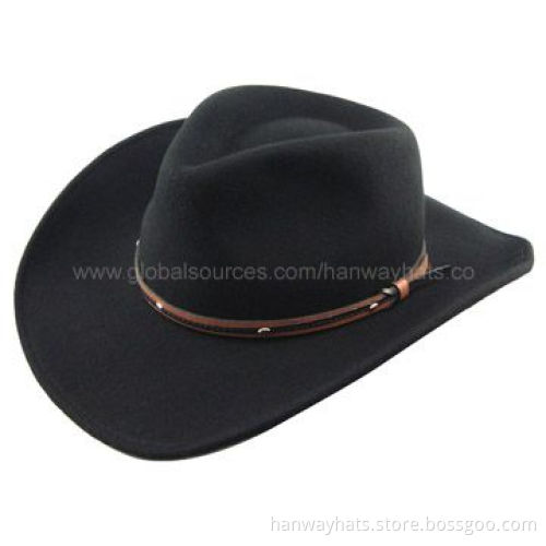 Fashionable Black Wool Felt Cowboy Hat with PVC Band and Rivets
